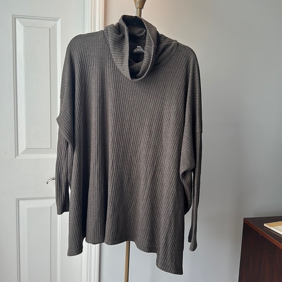 Comme toi size m ribbed dolman sweater cowl neck split back brown - Picture 1 of 3